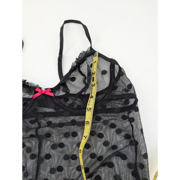 Black Pink Trim Bow Lace Stretchy Adjustable Nighty Pajamas Size Medium - Picture 4 of 6